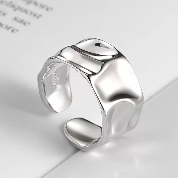 Boutique Jewelry - Minimalist 925 Sterling Silver Open Wave Adjustable Silver Ring NWT